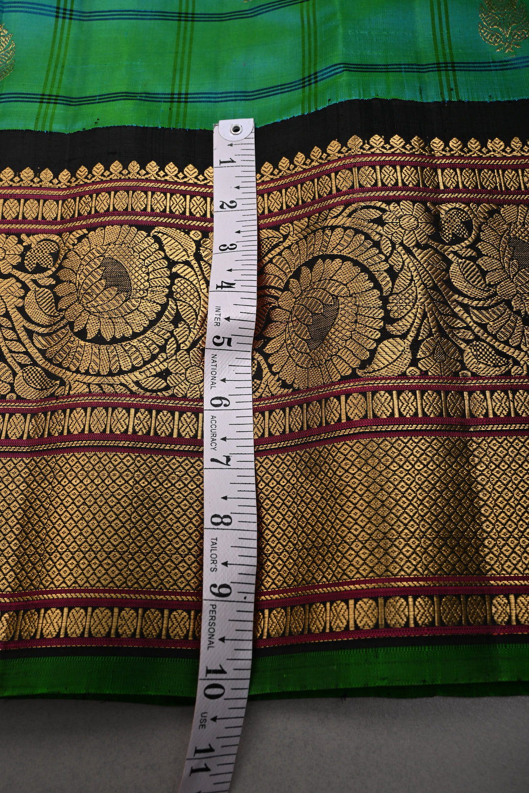 Teal Self Checks on Pure Gadwal Silk Handloom Saree with Zari Buttas and and Contrast Zari Border | SILK MARK CERTIFIED