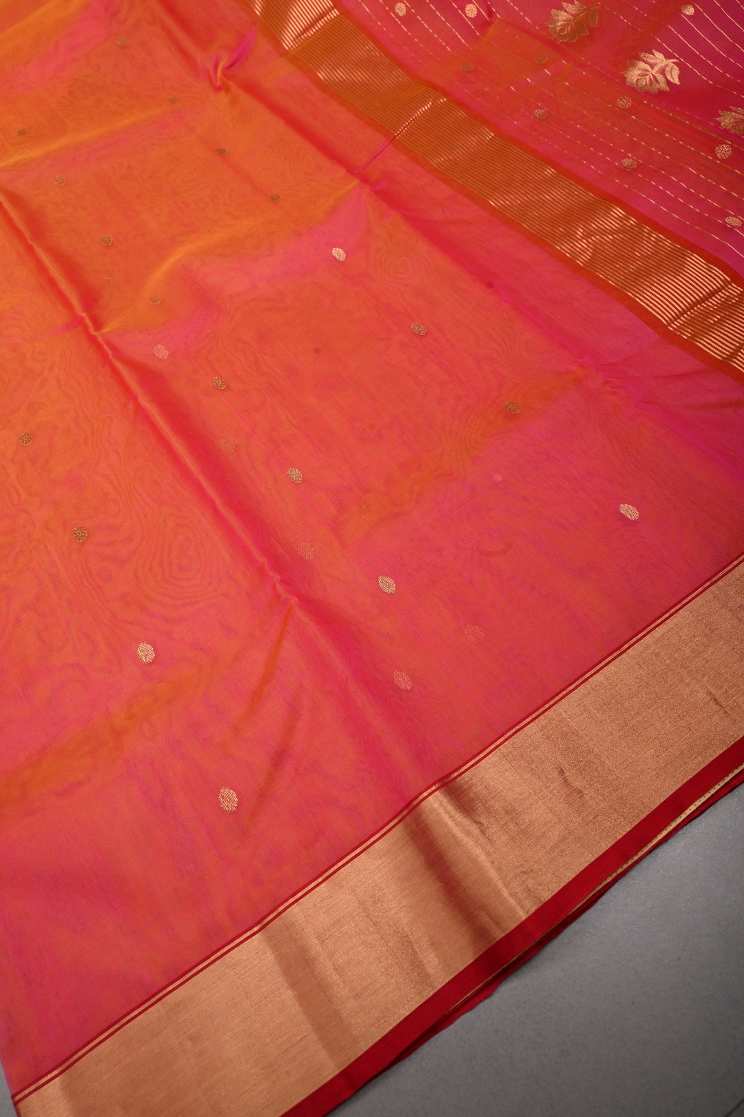 Pink-Orange Dual Tone Chanderi Silk Saree with Zari Buttas and Tissue Zari Border | SHOBITAM
