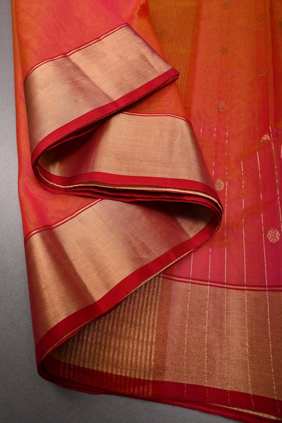 Pink-Orange Dual Tone Chanderi Silk Saree with Zari Buttas and Tissue Zari Border | SHOBITAM