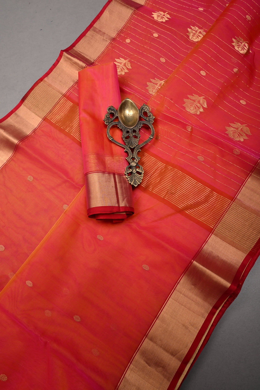 Pink-Orange Dual Tone Chanderi Silk Saree with Zari Buttas and Tissue Zari Border | SHOBITAM