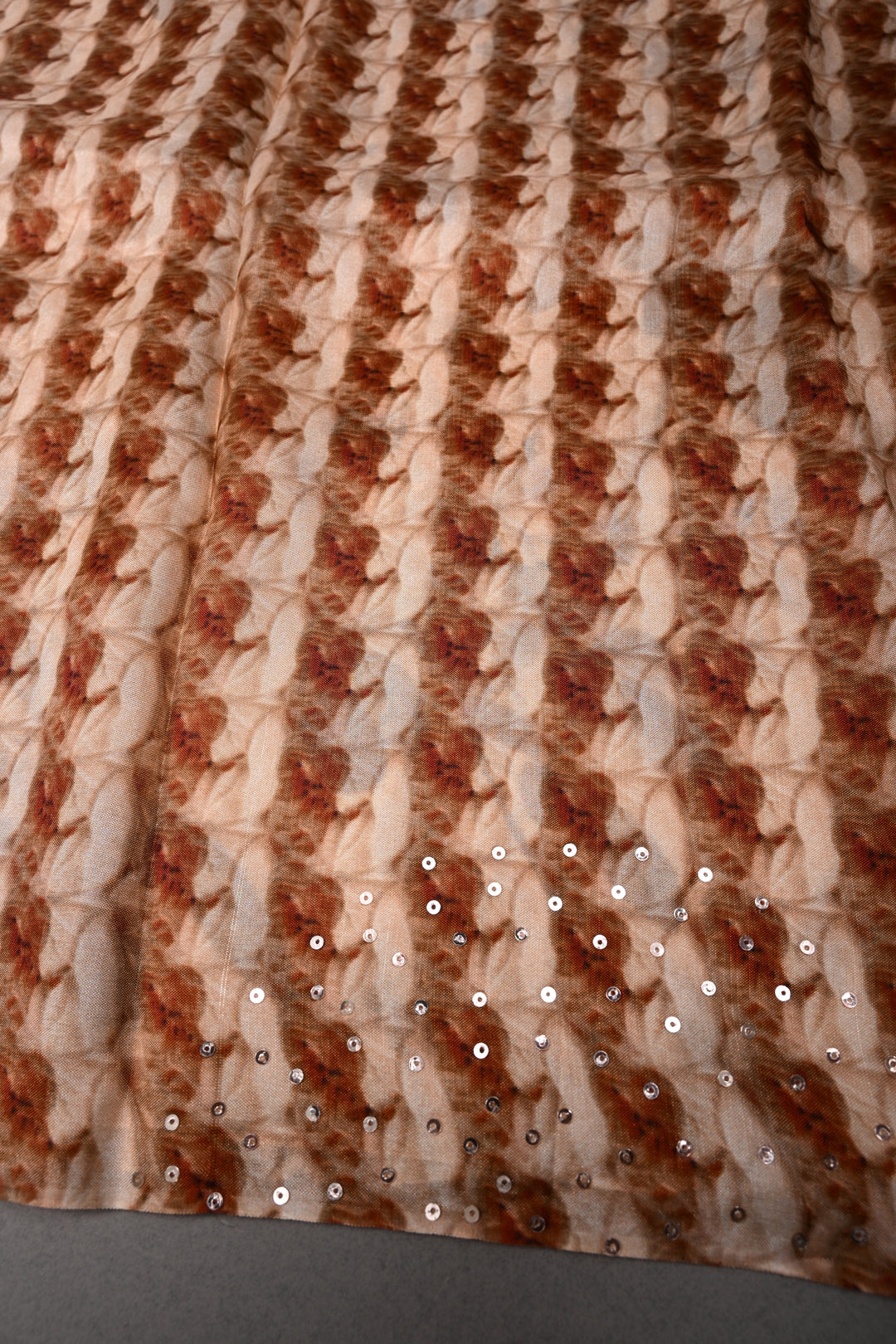 Ivory Glossy Chinon Saree with Floral Digital Print and Sequins work | SHOBITAM