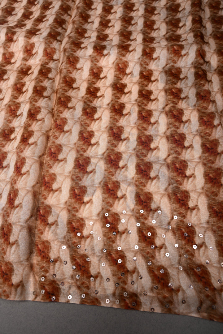 Ivory Glossy Chinon Saree with Floral Digital Print and Sequins work | SHOBITAM