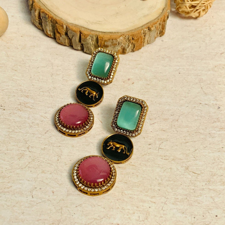 Sabyasachi Inspired Multicolor Stone Statement Earrings | SHOBITAM