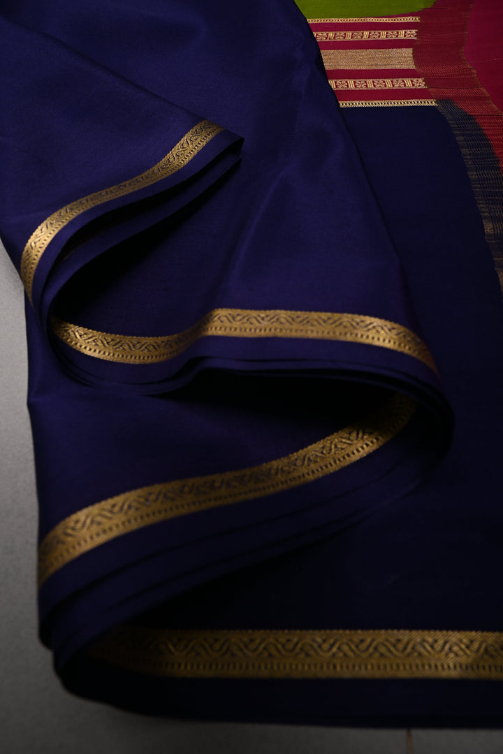 Sap Green Pure Mysore Silk Saree with Chunri Buttis and Contrast Wide Zari Border  | SILK MARK CERTIFIED | SHOBITAM