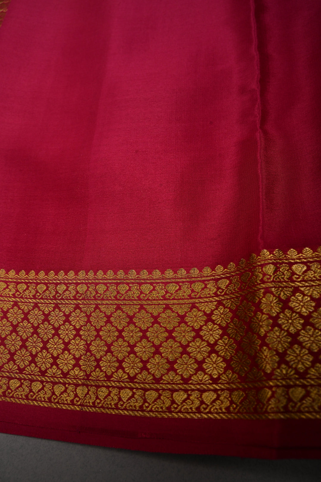 Sap Green Zari Chevron Pattern on Pure Mysore Silk Saree with Pink Checked Panel and Contrast Zari Border in KSIC Grade Thickness | SILK MARK CERTIFIED