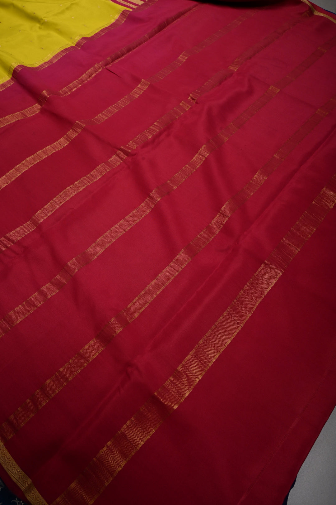 Moss Green Pure Mysore Silk Saree with Chunri Buttis and Contrast Ink Purple WideZari Border  | SILK MARK CERTIFIED | SHOBITAM
