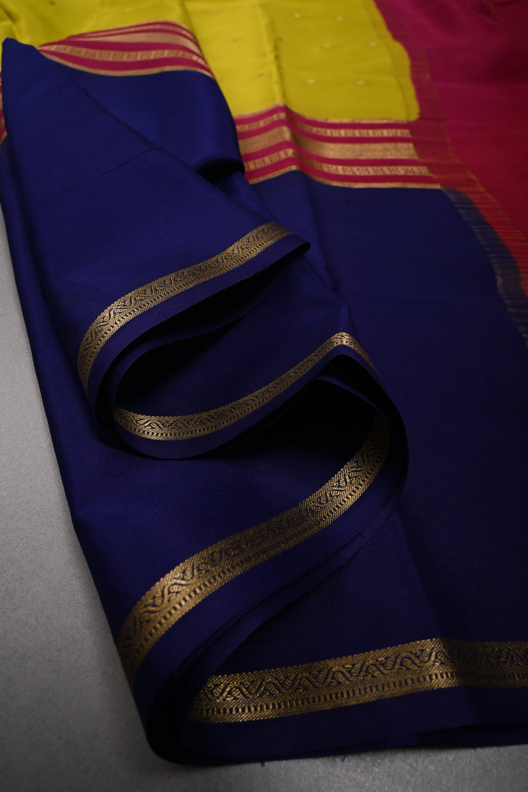 Moss Green Pure Mysore Silk Saree with Chunri Buttis and Contrast Ink Purple WideZari Border  | SILK MARK CERTIFIED | SHOBITAM