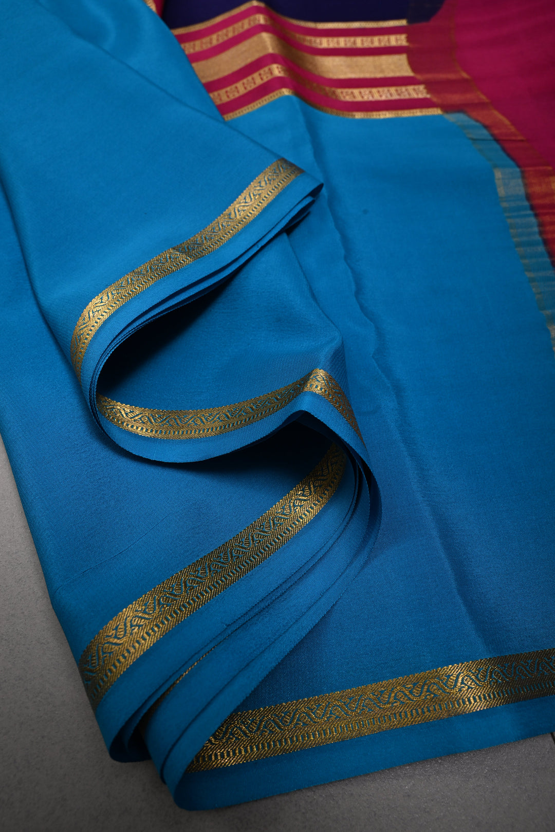 Ink Purple Pure Mysore Silk Saree with Chunri Buttis and Contrast Cyan Wide Zari Border  | SILK MARK CERTIFIED | SHOBITAM