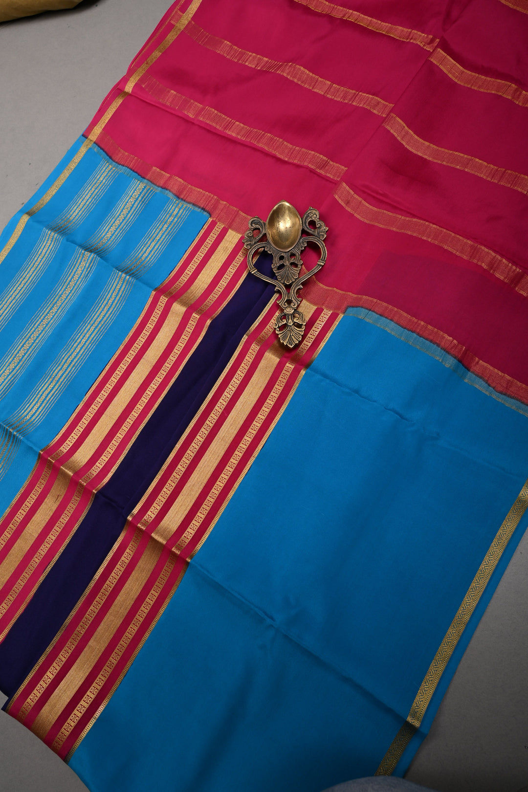 Ink Purple Pure Mysore Silk Saree with Chunri Buttis and Contrast Cyan Wide Zari Border  | SILK MARK CERTIFIED | SHOBITAM