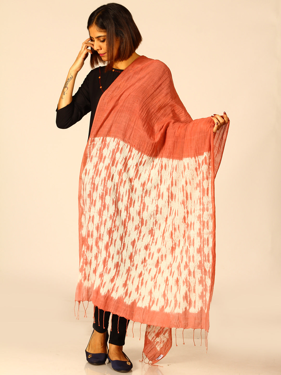 Hand Woven Shibori Cotton Dupatta | SHOBITAM