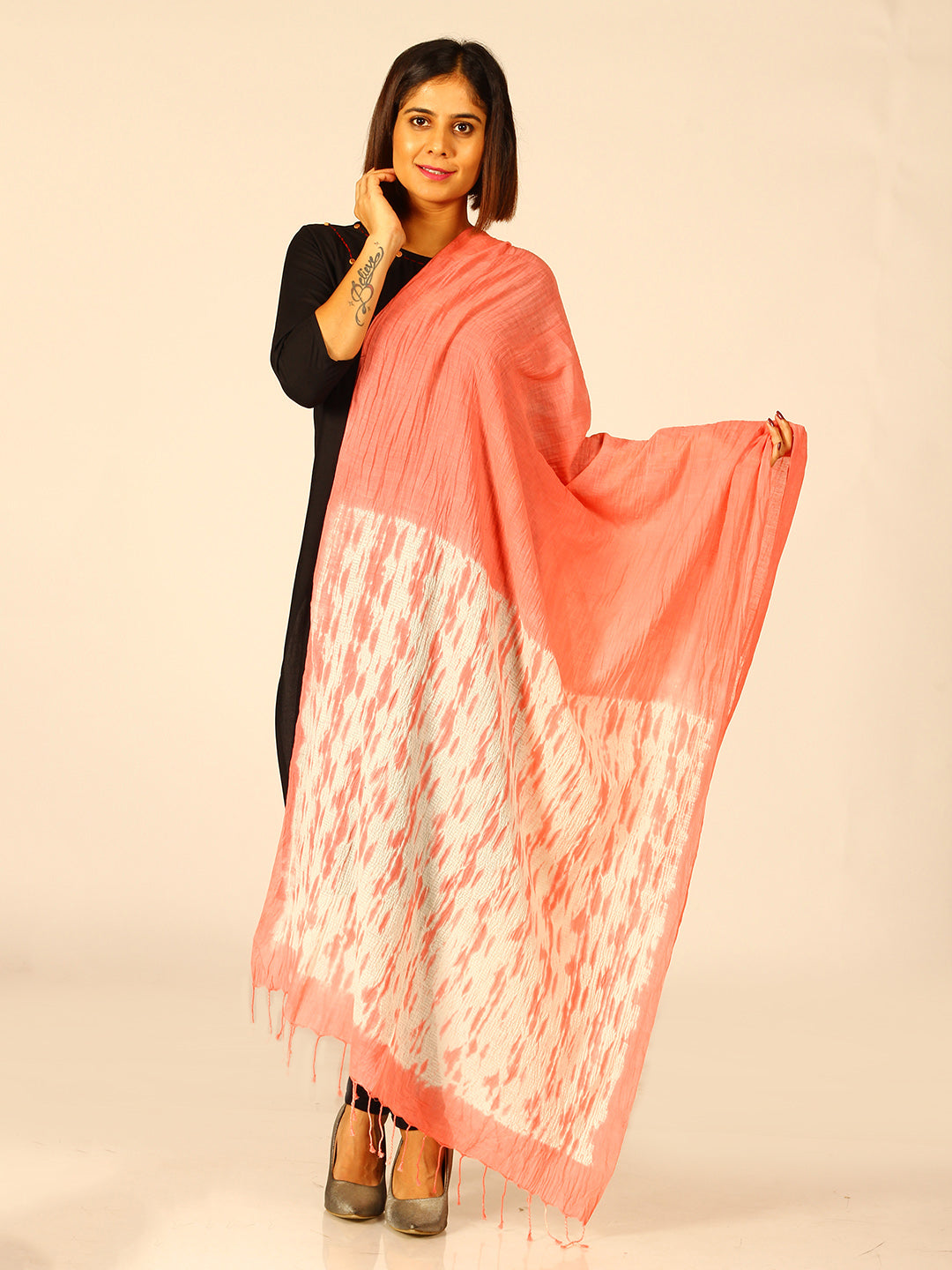 Hand Woven Shibori Cotton Dupatta | SHOBITAM