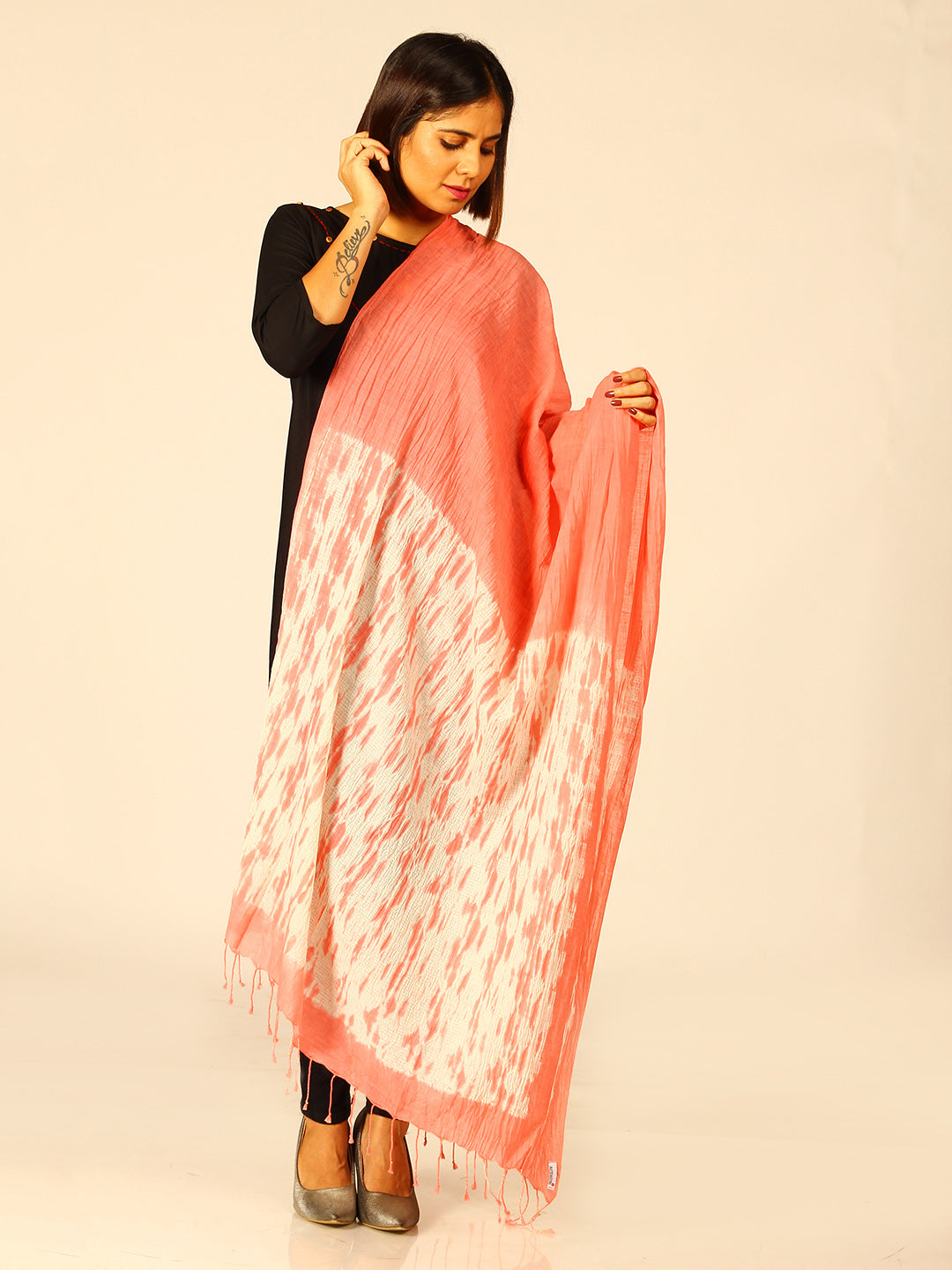 Hand Woven Shibori Cotton Dupatta | SHOBITAM