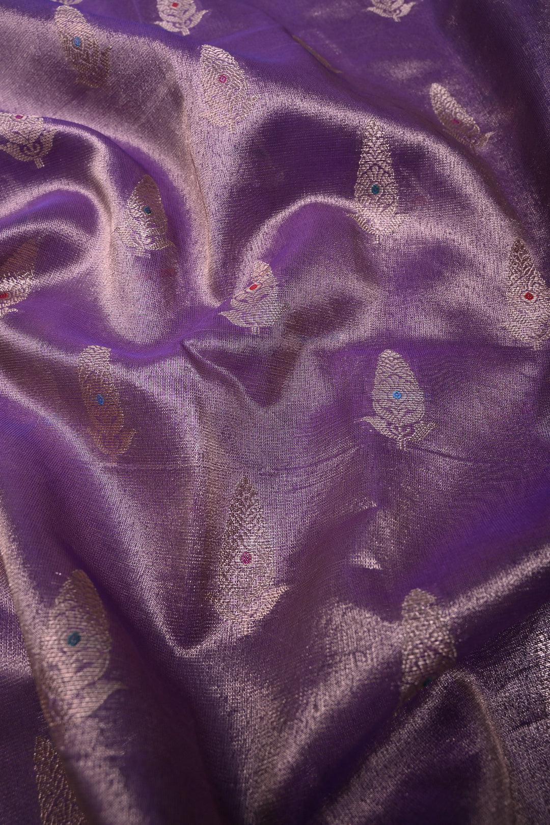Dusty Lilac Kanjivaram Tissue Semi Silk Saree with Meenakari Zari Buttas and Contrast Zari Border | SHOBITAM