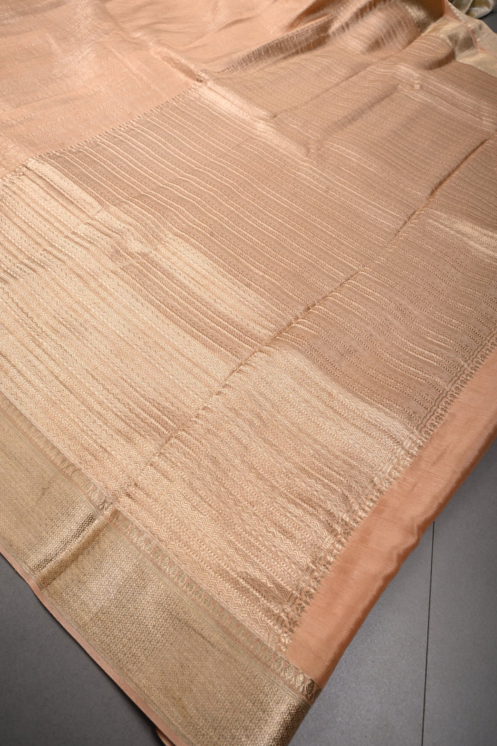 Blush Peach Pure Mysore Silk Saree with Zari Brocade and Zari Border | SILK MARK CERTIFIED