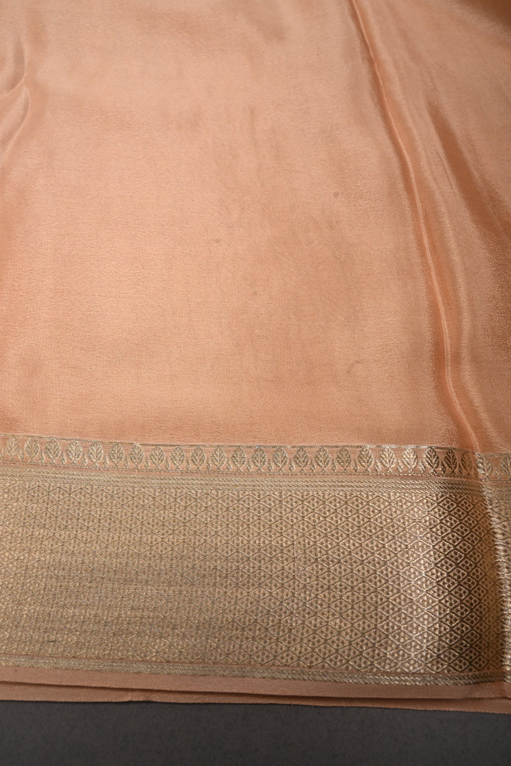 Blush Peach Pure Mysore Silk Saree with Zari Brocade and Zari Border | SILK MARK CERTIFIED