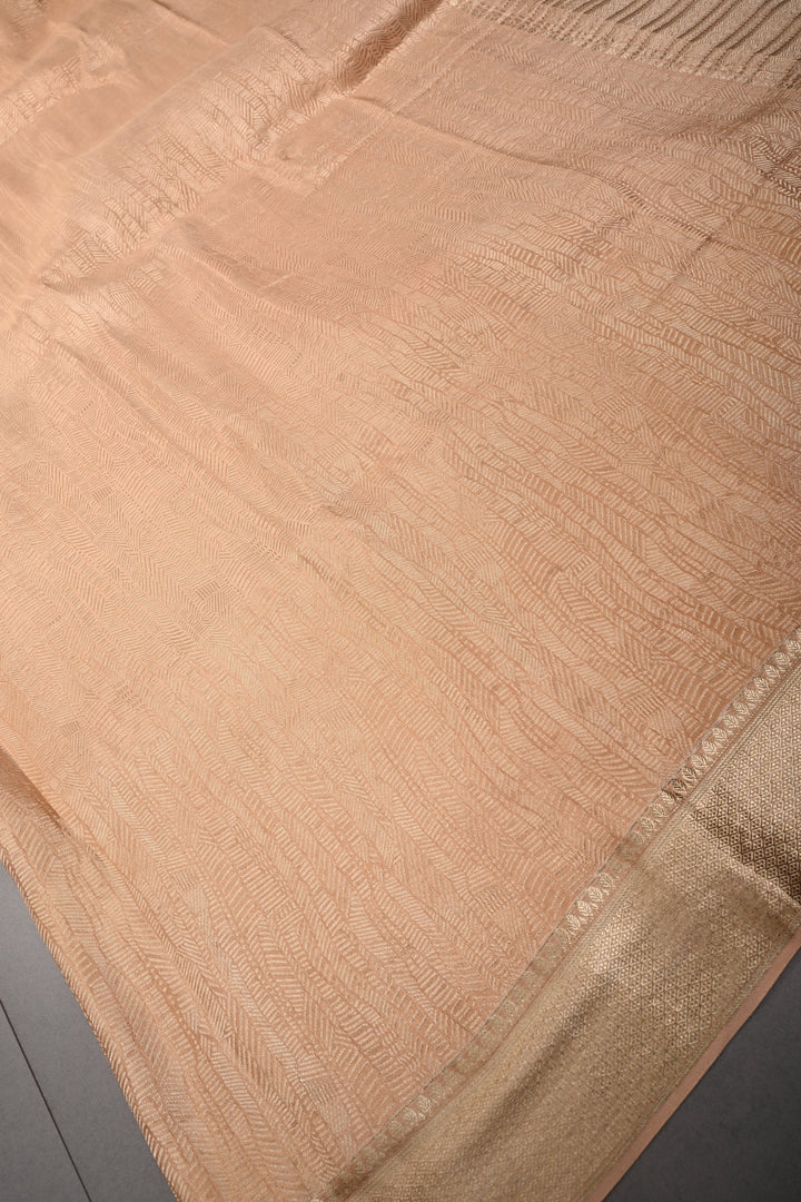 Blush Peach Pure Mysore Silk Saree with Zari Brocade and Zari Border | SILK MARK CERTIFIED
