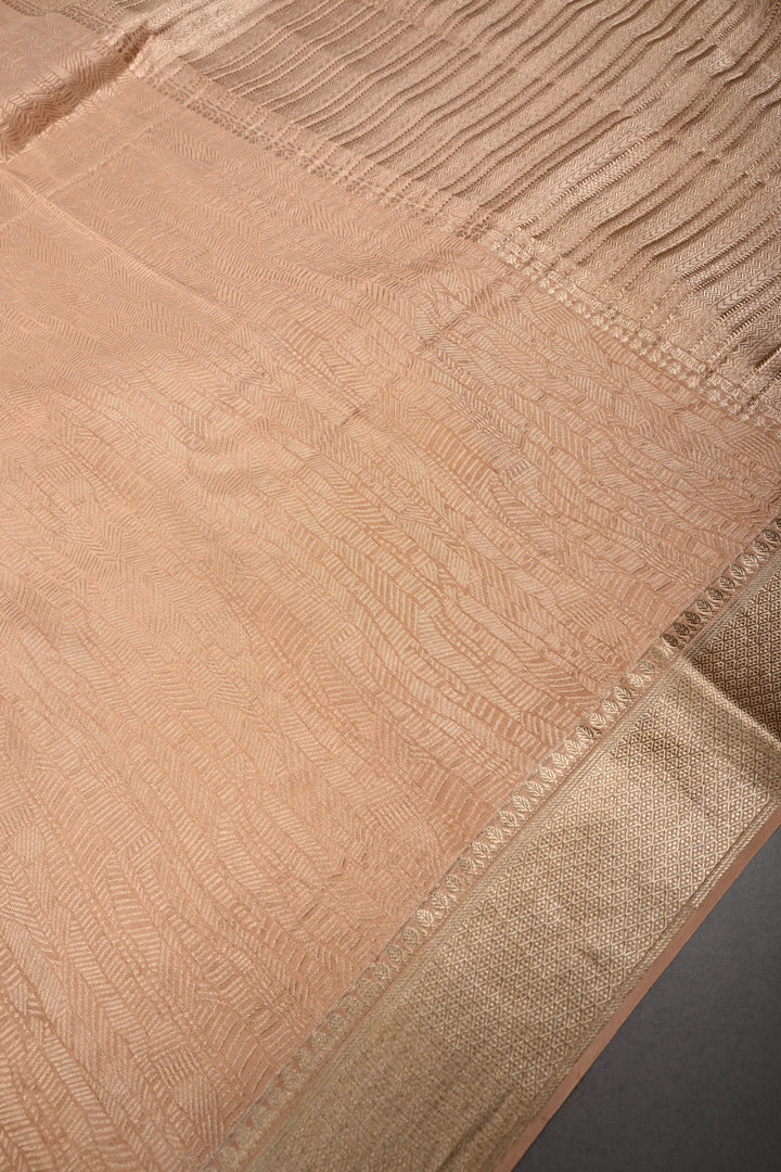 Blush Peach Pure Mysore Silk Saree with Zari Brocade and Zari Border | SILK MARK CERTIFIED