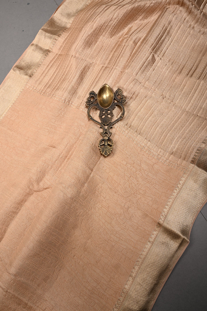 Blush Peach Pure Mysore Silk Saree with Zari Brocade and Zari Border | SILK MARK CERTIFIED