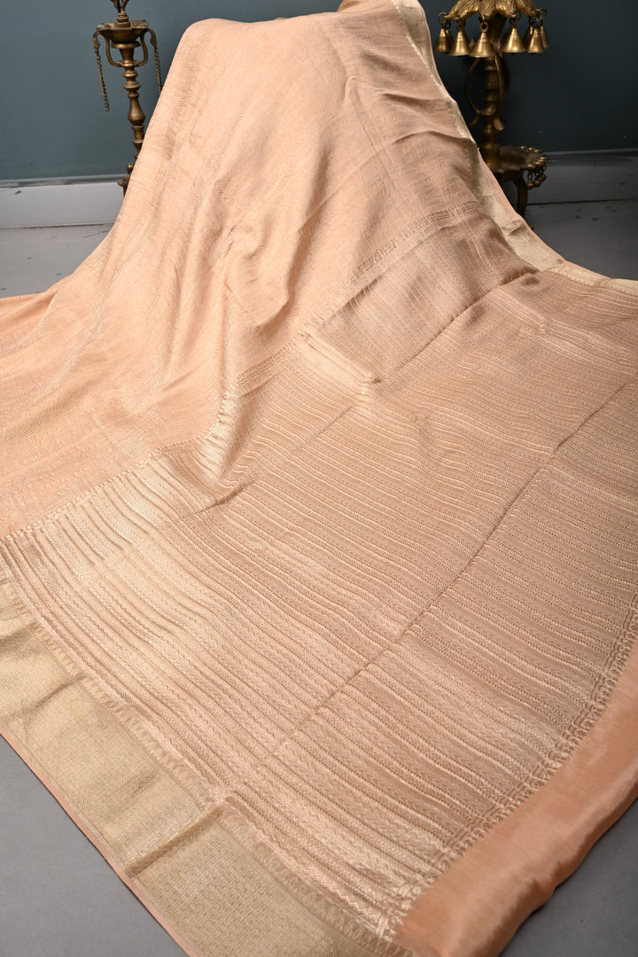 Blush Peach Pure Mysore Silk Saree with Zari Brocade and Zari Border | SILK MARK CERTIFIED