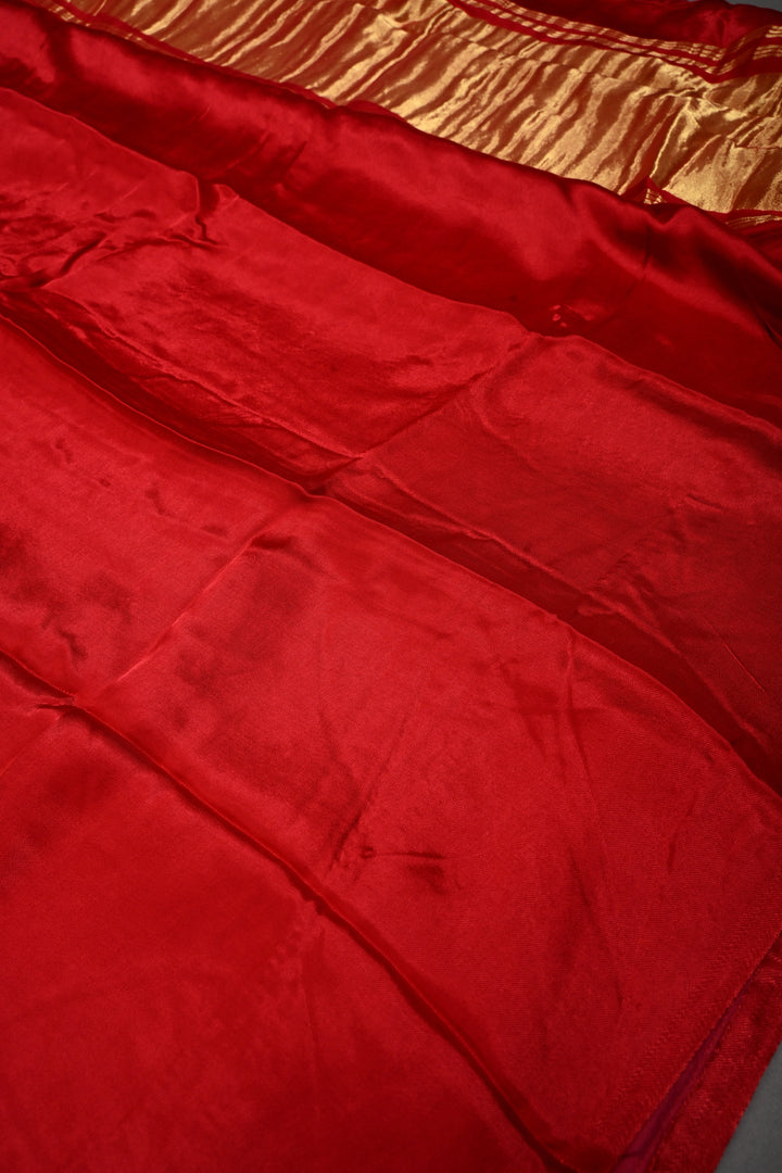 Blood Red Borderless Modal Silk Saree with Lagda Patta Crushed Pallu | SHOBITAM