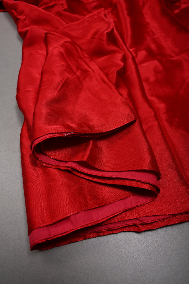 Blood Red Borderless Modal Silk Saree with Lagda Patta Crushed Pallu | SHOBITAM