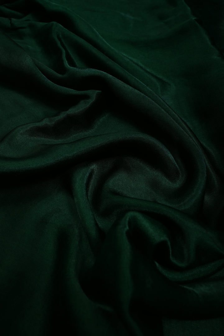 Bottle Green Borderless Modal Silk Saree with Lagda Patta Crushed Pallu | SHOBITAM