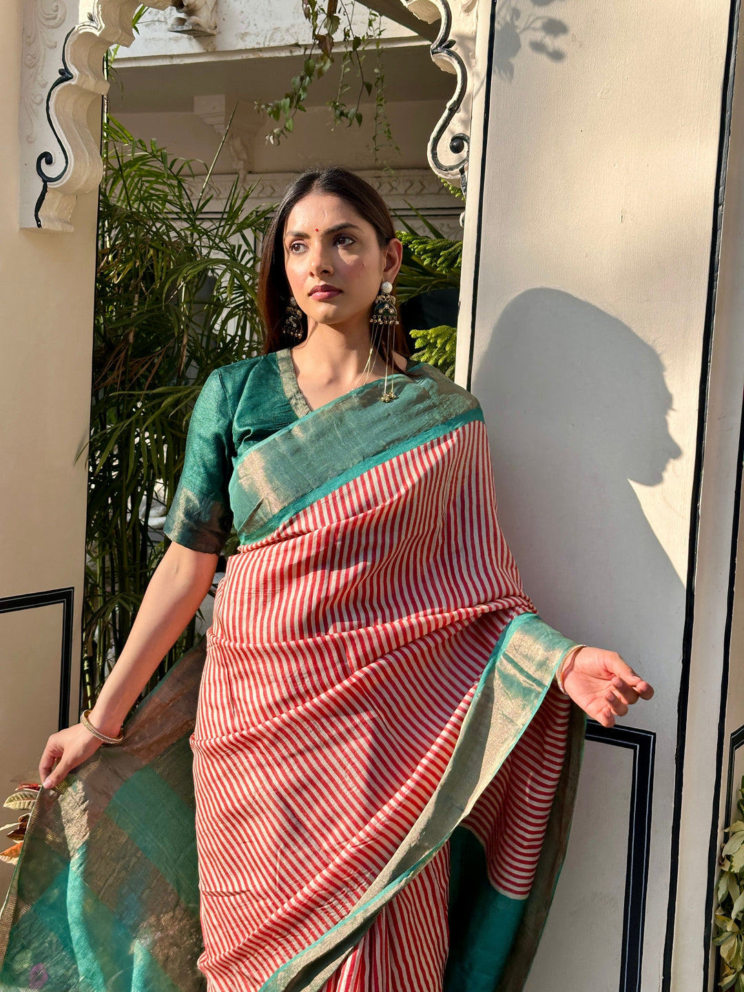 Sutra Striped Block Print Saree | SILK MARK CERTIFIED | SHOBITAM