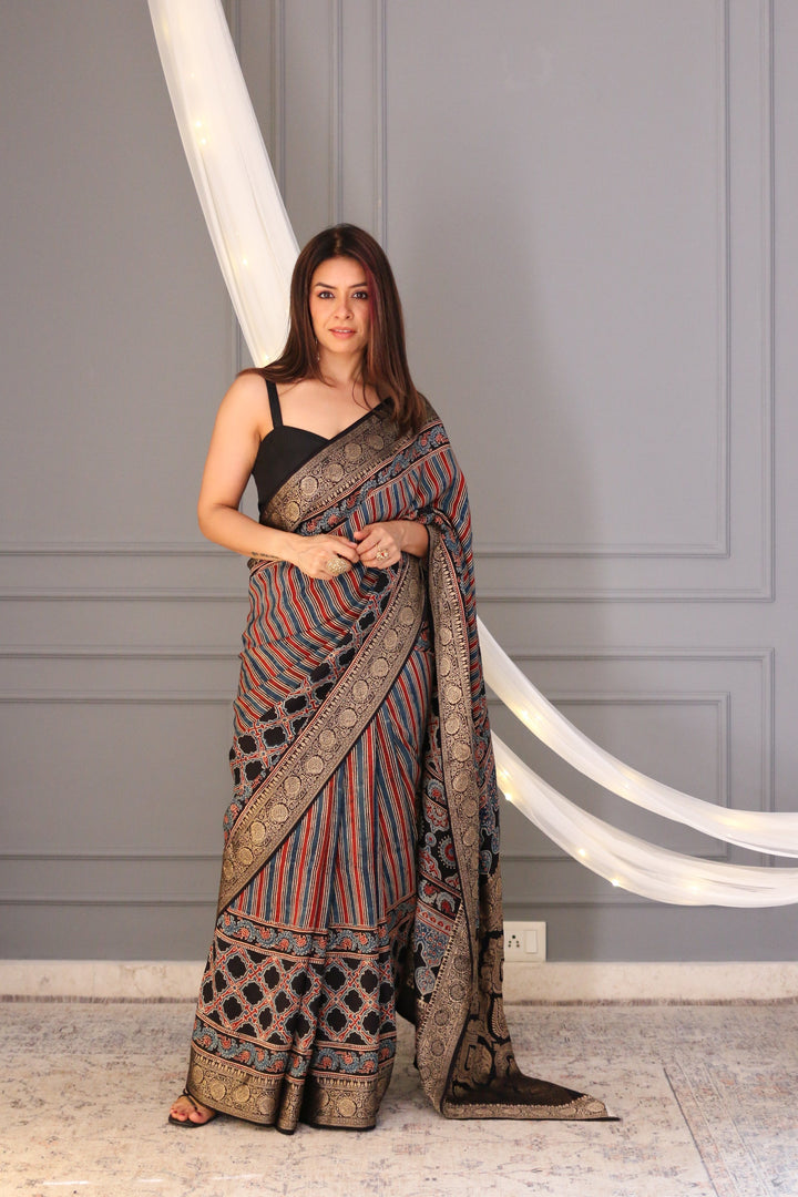 Varnikaa Ajrakh Saree  | SHOBITAM