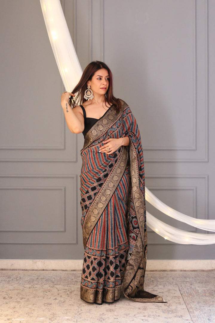 Varnikaa Ajrakh Saree  | SHOBITAM