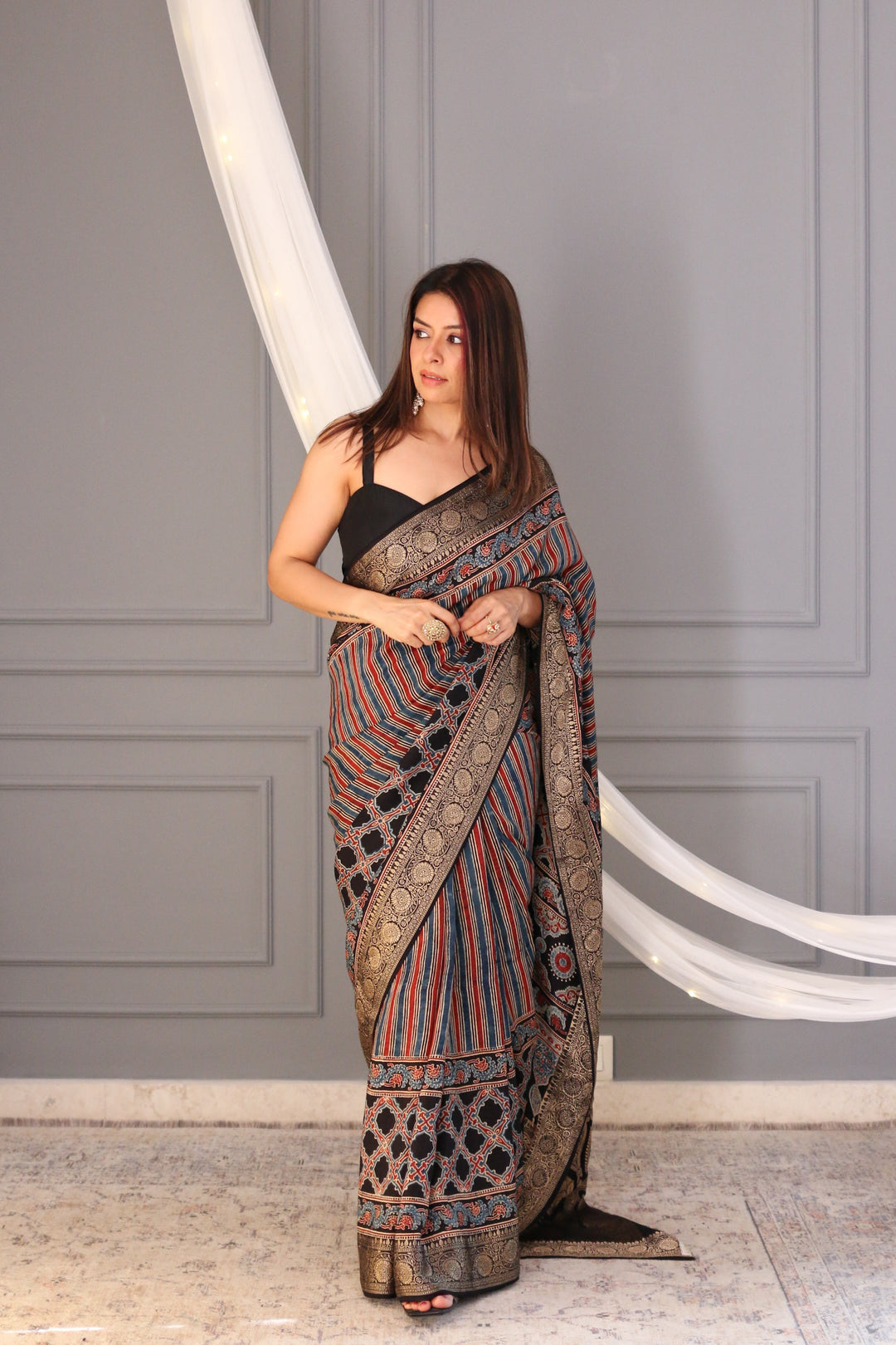 Varnikaa Ajrakh Saree  | SHOBITAM