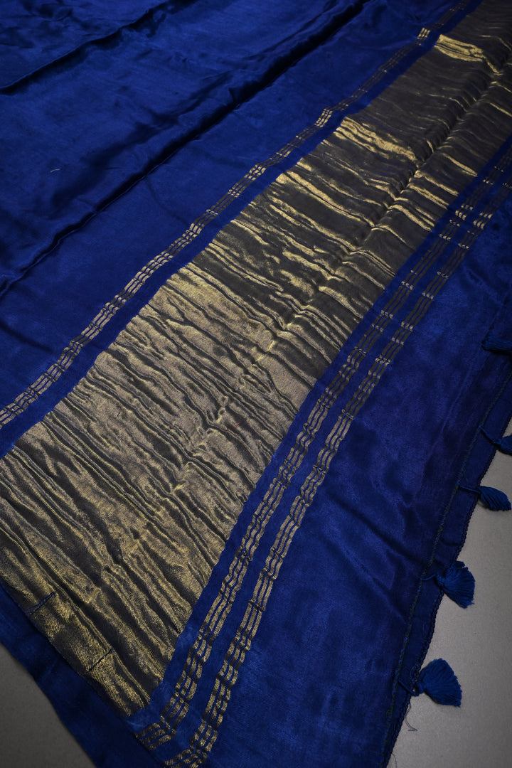 Ink Purple Borderless Modal Silk Saree with Lagda Patta Crushed Pallu | SHOBITAM