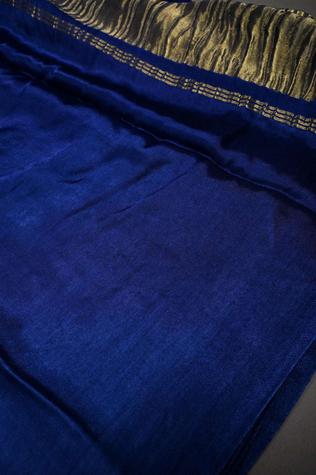 Ink Purple Borderless Modal Silk Saree with Lagda Patta Crushed Pallu | SHOBITAM