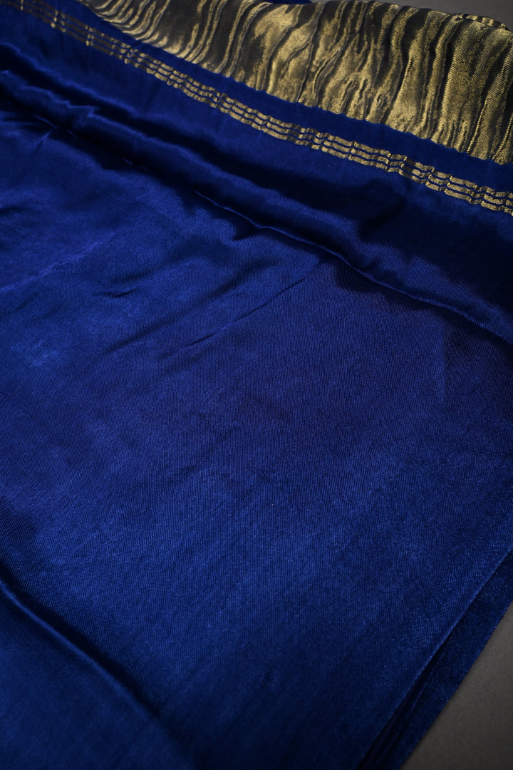 Ink Purple Borderless Modal Silk Saree with Lagda Patta Crushed Pallu | SHOBITAM