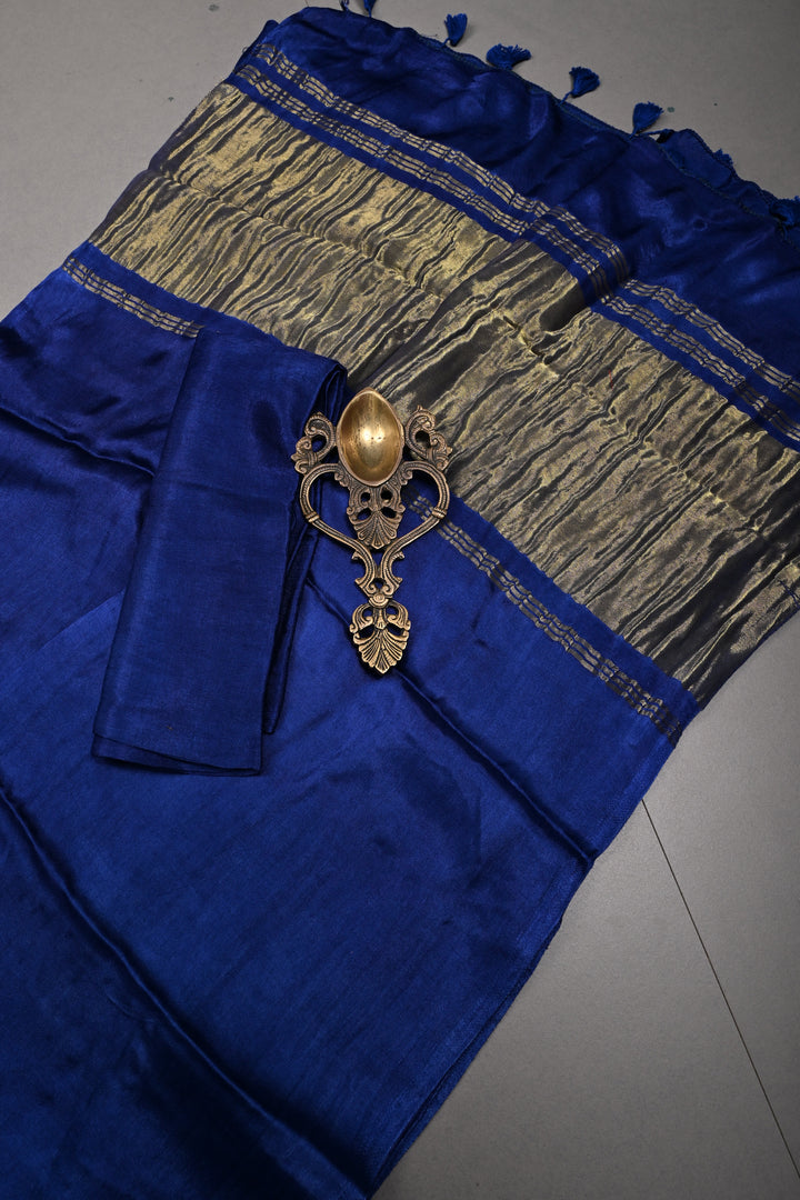 Ink Purple Borderless Modal Silk Saree with Lagda Patta Crushed Pallu | SHOBITAM