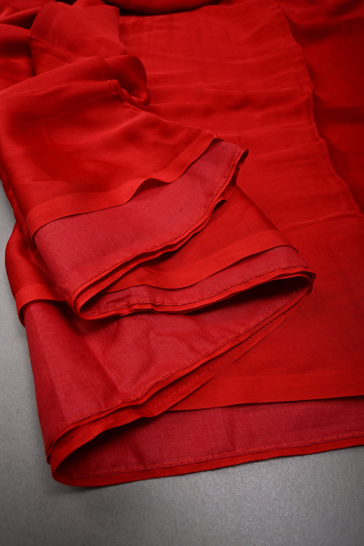 Blood Red Borderless Modal Silk Saree with Shikaargah Zari Pallu | SHOBITAM