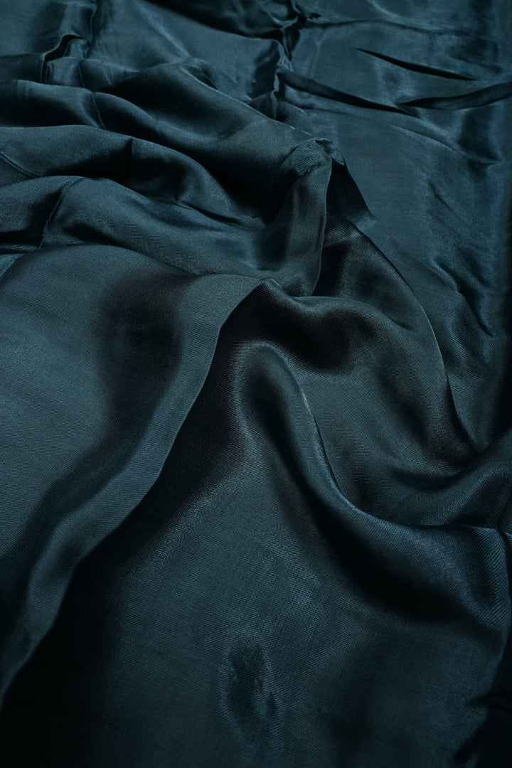 Peacock Blue Borderless Modal Silk Saree with Lagda Patta Crushed Pallu | SHOBITAM
