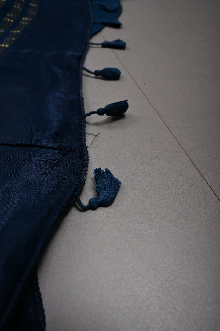 Dark Teal Borderless Modal Silk Saree with Lagda Patta Crushed Pallu | SHOBITAM