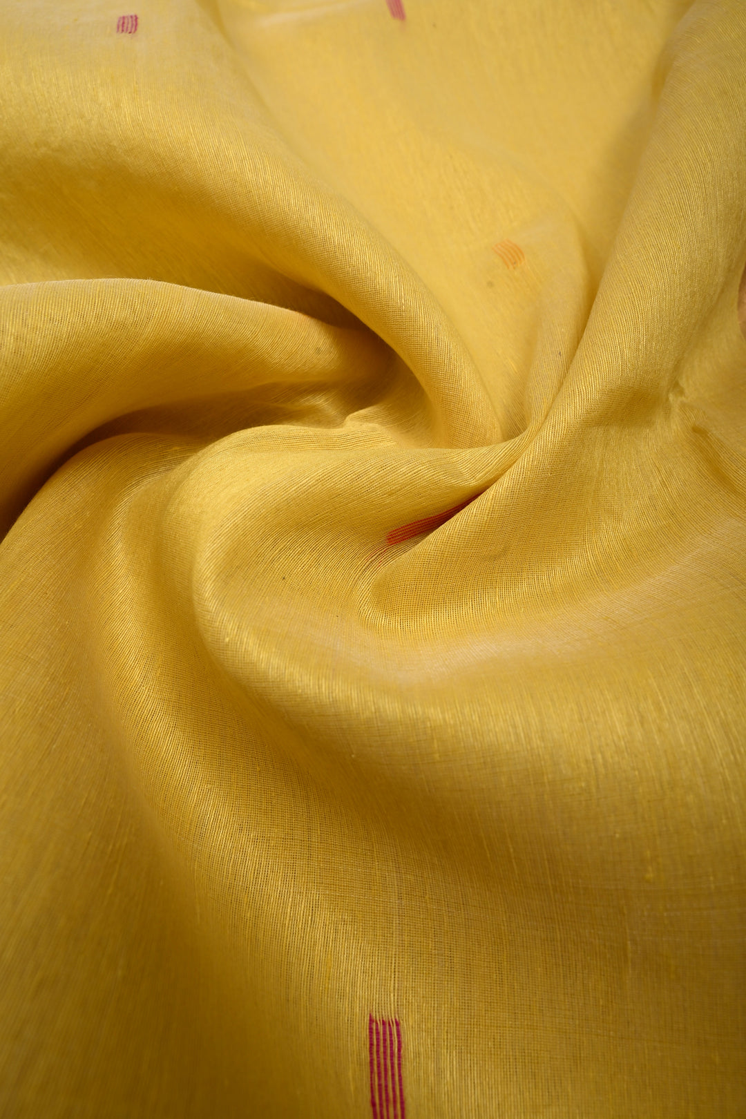 Mustard Yellow Meenakari Resham Buttas on Bengal Cotton Saree with Minimal Tissue Border and Jamdani Style Pallu   | SHOBITAM