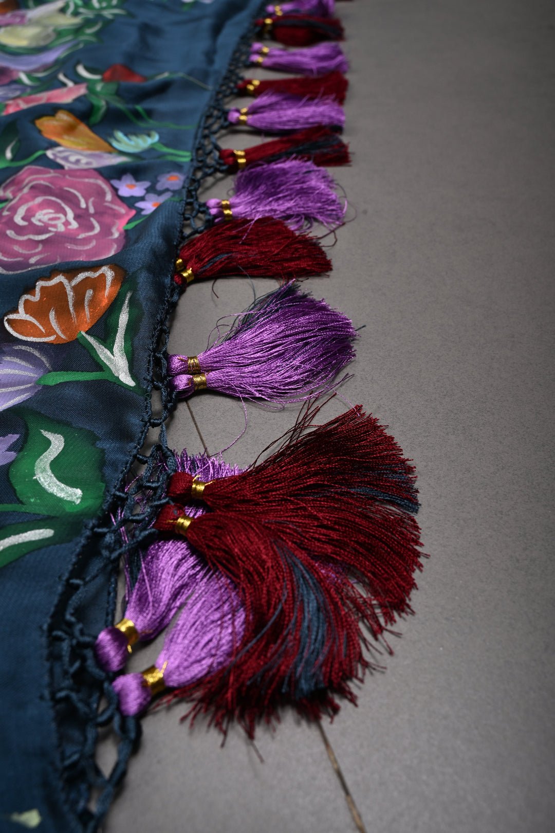 Floral Maiden Theme : Peacock Blue Shimmer Georgette Saree with Hand-Painted Portrait Art and Detailed Floral Vines, No Blouse Piece | SHOBITAM