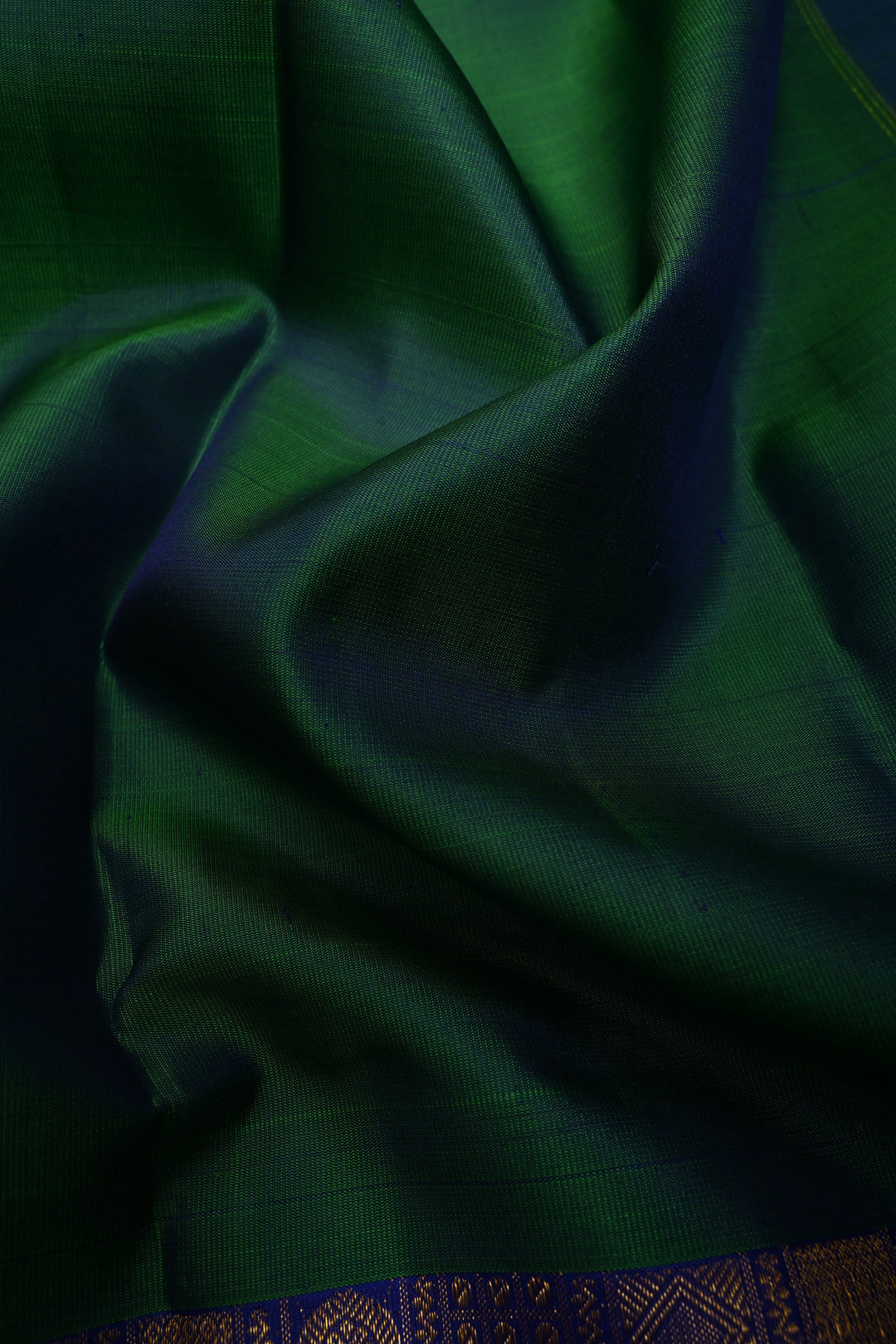 Green-Blue Dual Tone Kanjivaram Pure Silk Saree with Patola Brocade Half Border and Pallu | SILK MARK CERTIFIED | SHOBITAM