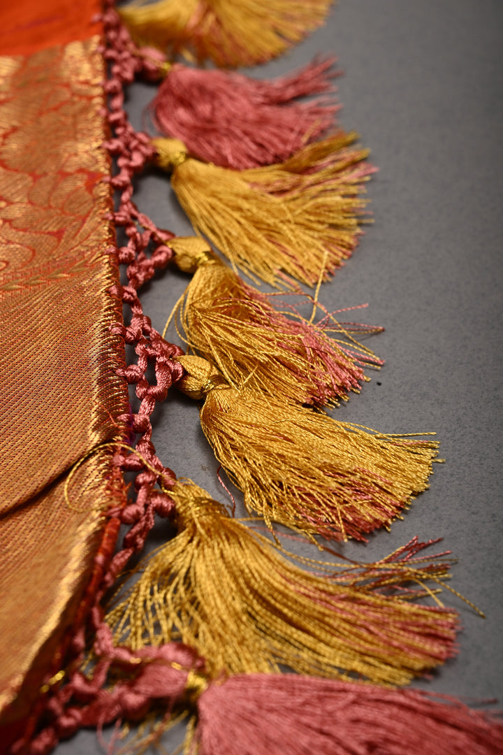 Rust Orange Pure Kanjivaram Silk Saree with Floral Brocade Jaal and Zari Border | SILK MARK CERTIFIED | SHOBITAM