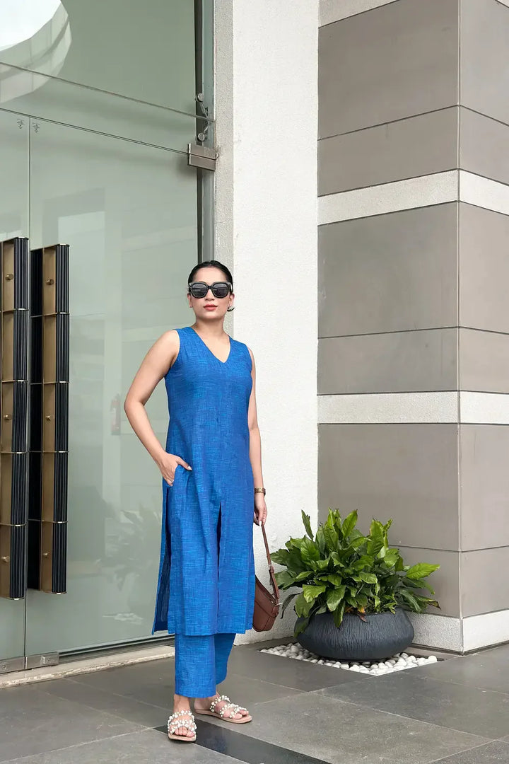 Teal Blue Pure Cotton Co-ord Set | SHOBITAM