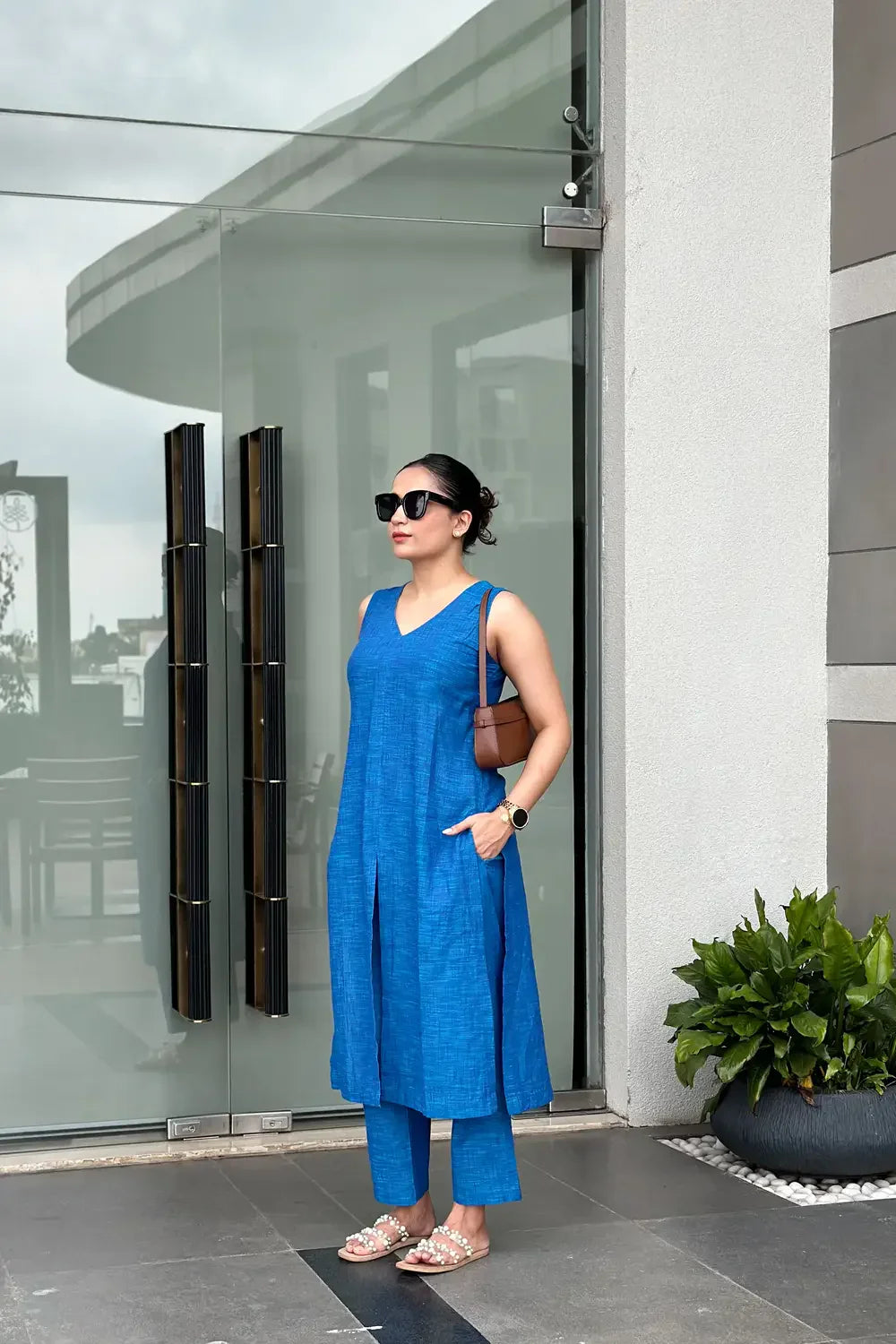 Teal Blue Pure Cotton Co-ord Set | SHOBITAM