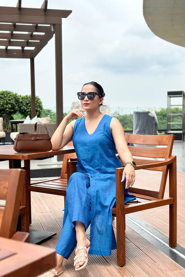 Teal Blue Pure Cotton Co-ord Set | SHOBITAM