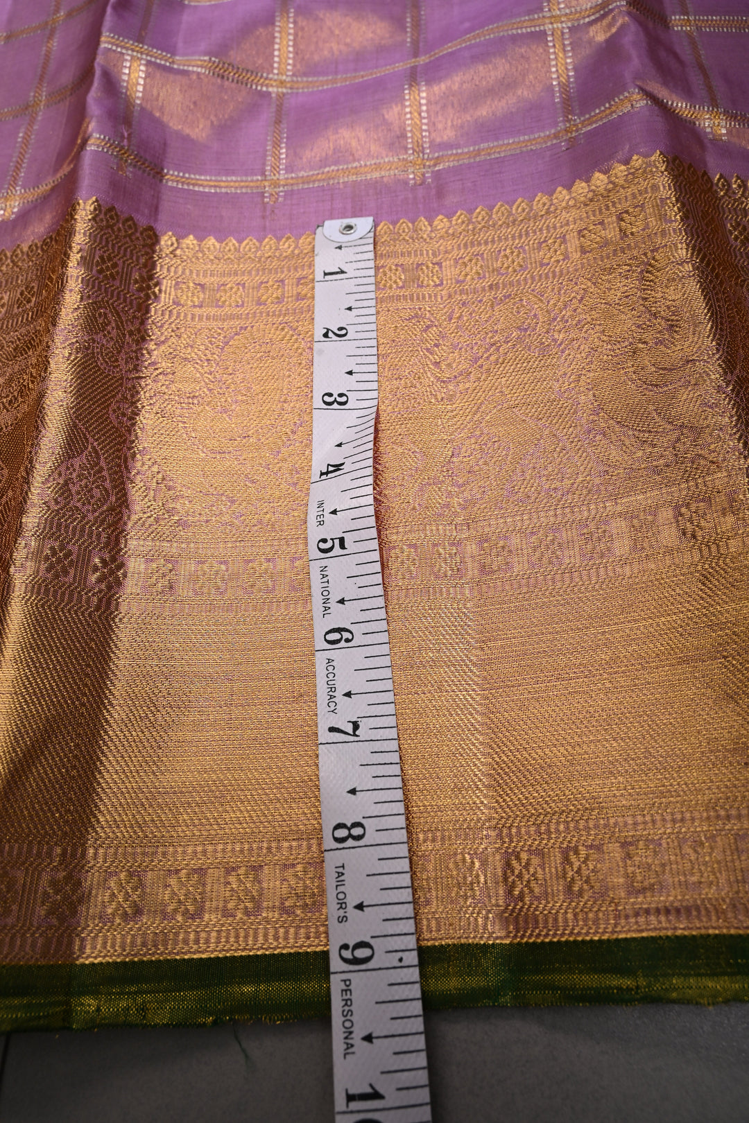 Lilac Gadwal Tissue Silk Saree with Gold-silver Checks pattern and Wide Zari Border | SILK MARK CERTIFIED | SHOBITAM