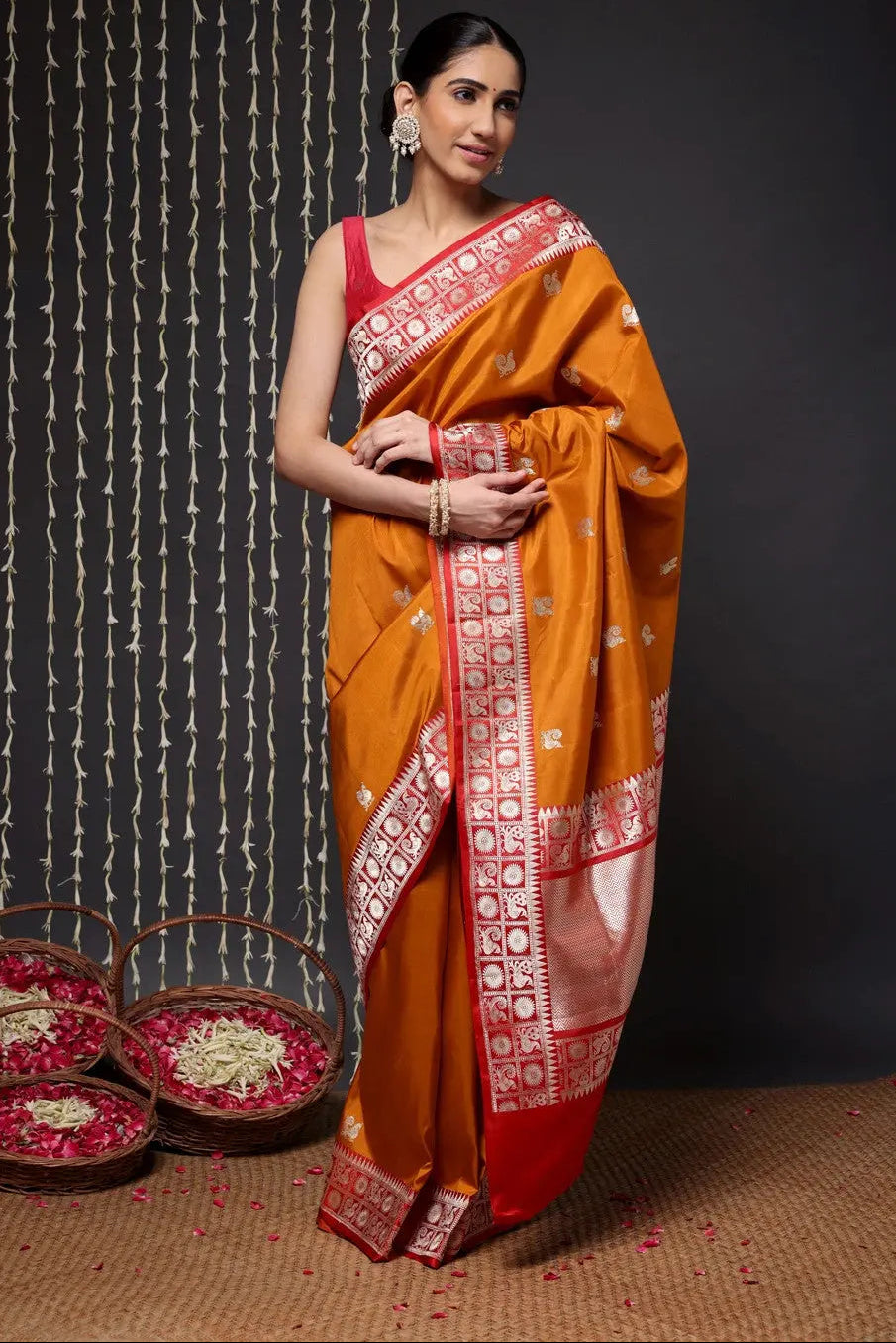 Handloom Mustard Banarasi Kanchi Pure Silk Saree | SILK MARK CERTIFIED | SHOBITAM