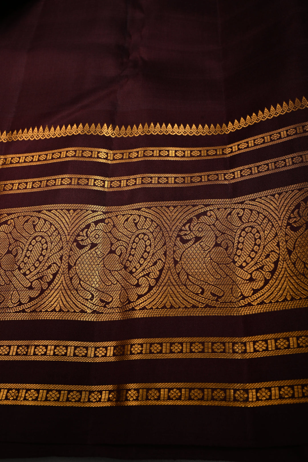 Gray Zari Stripes on Gadwal Silk Saree with Zari Buttas and Contrast Zari Border | SILK MARK CERTIFIED | SHOBITAM
