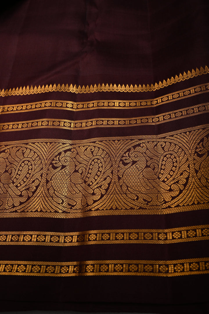 Gray Zari Stripes on Gadwal Silk Saree with Zari Buttas and Contrast Zari Border | SILK MARK CERTIFIED | SHOBITAM