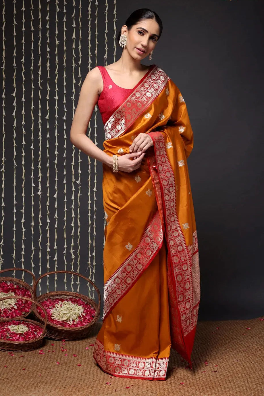Handloom Mustard Banarasi Kanchi Pure Silk Saree | SILK MARK CERTIFIED | SHOBITAM