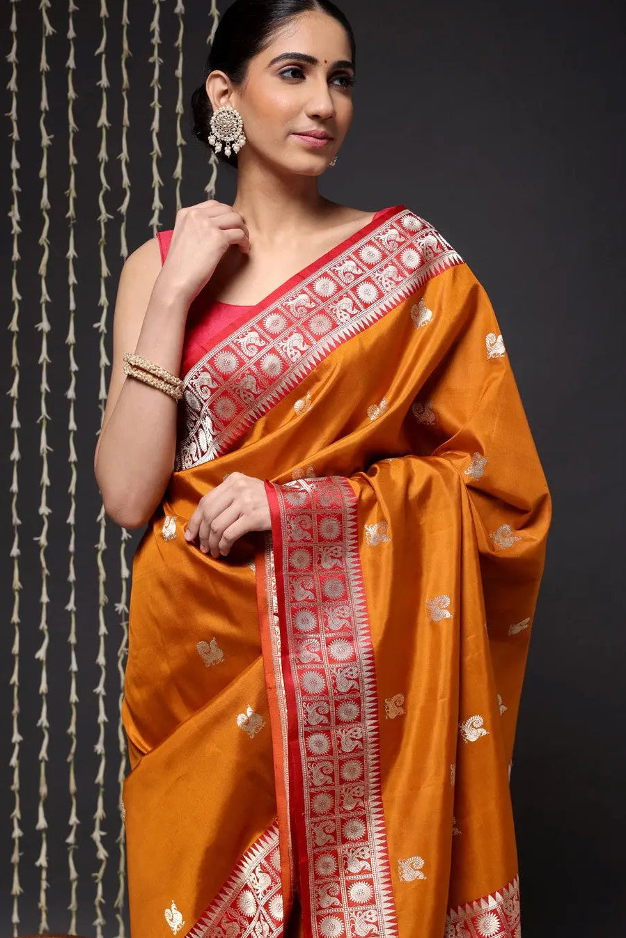 Handloom Mustard Banarasi Kanchi Pure Silk Saree | SILK MARK CERTIFIED | SHOBITAM